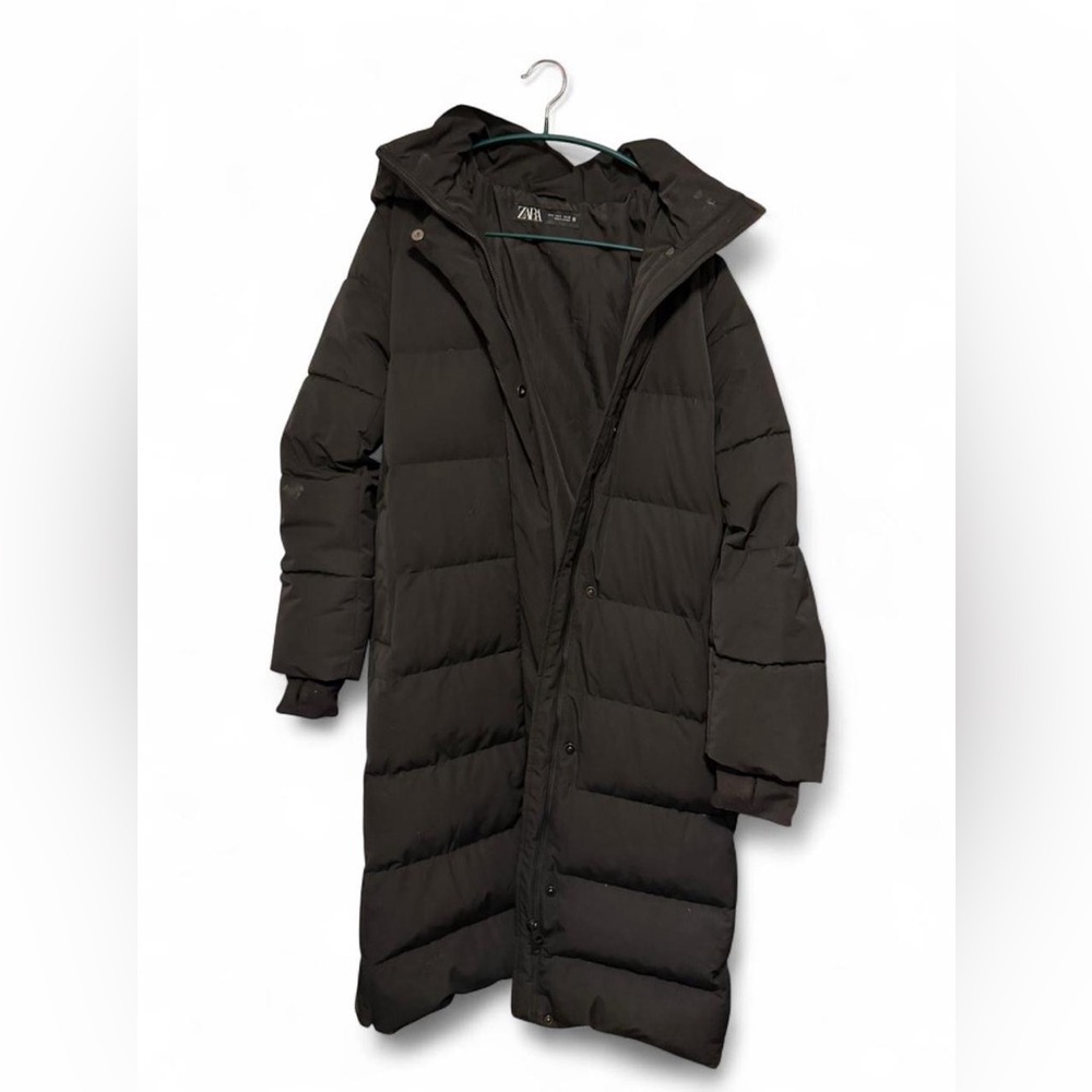 Zara Black Long Puffer Coat Down & Feathers